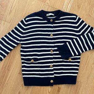 Zara Navy and White Striped Sailor Cardigan